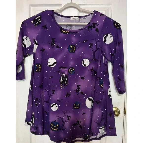 Larace Plus Sz 2x Purple Halloween Swing Tunic, 3/4‎ Sleeve. - Picture 2 of 5